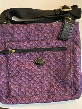 Coach Purple Snake-Print Crossbody Bag with Gold Hardware
